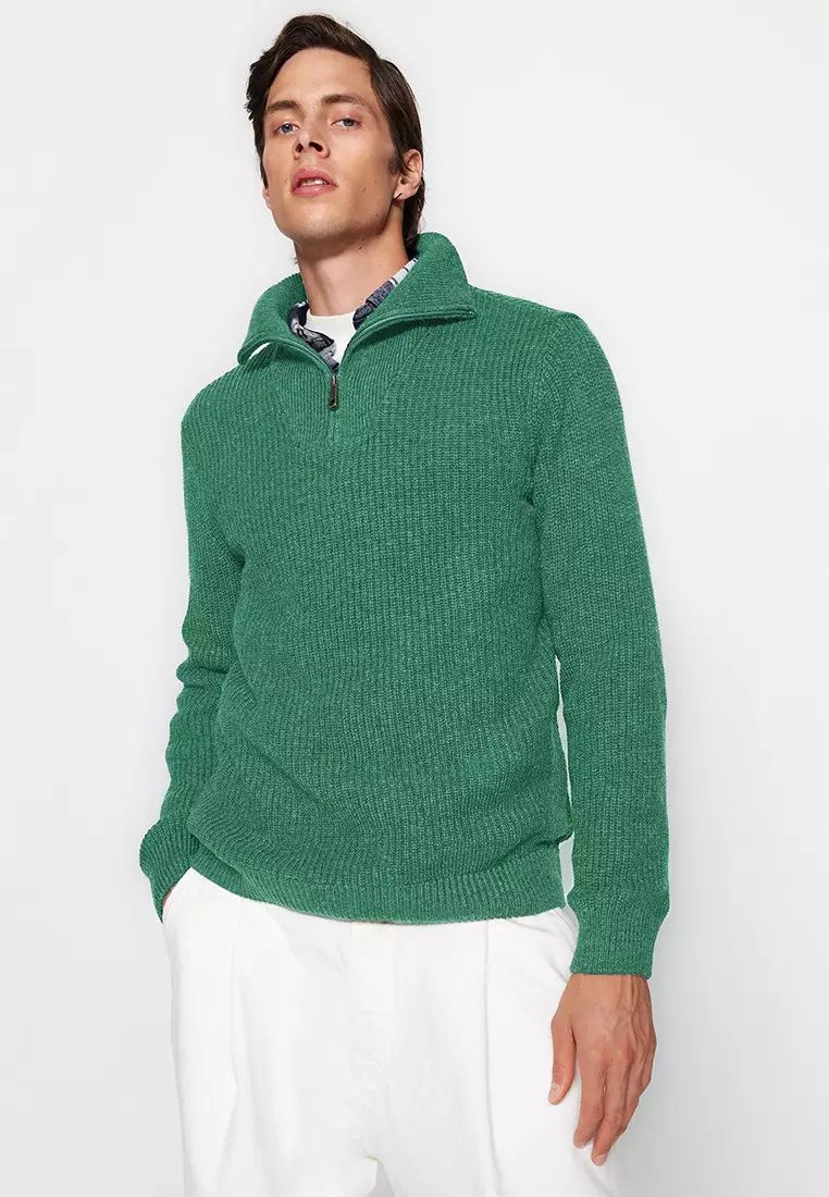Mint Regular Fit Woolen Zipper Turtleneck Knitwear Sweater TMNAW22KZ0347