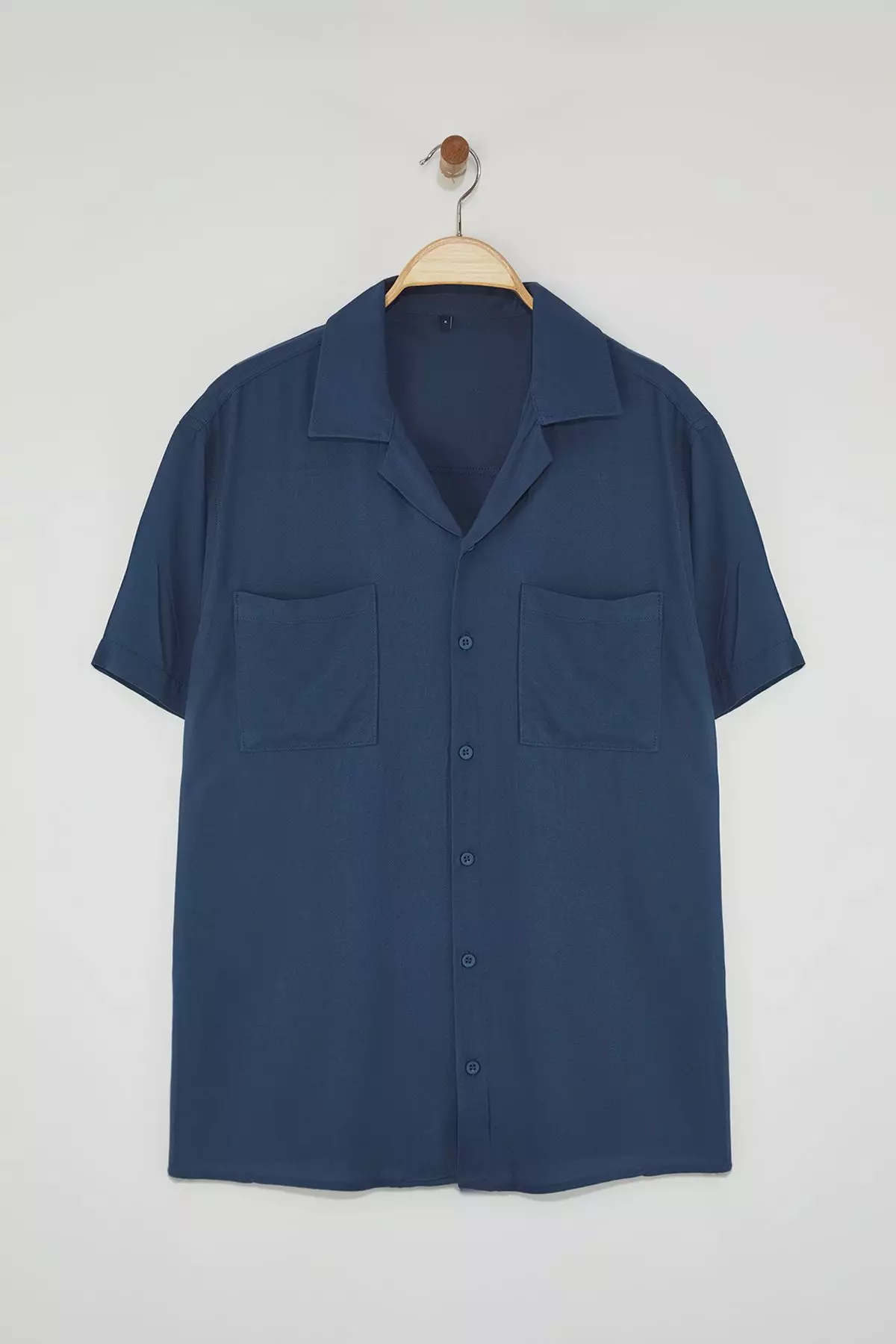 Navy Blue More Sustainable Regular Fit Low Shoulder Pocket Viscose Summer Shirt TMNSS25GO00005