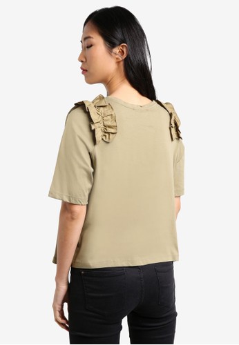 Jual MANGO  Contrasting Frilled T Shirt Original ZALORA 