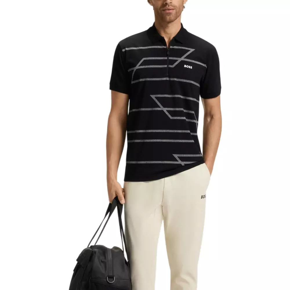 Philix Slim-Fit Polo Shirt in Cotton with Printed Pattern Black