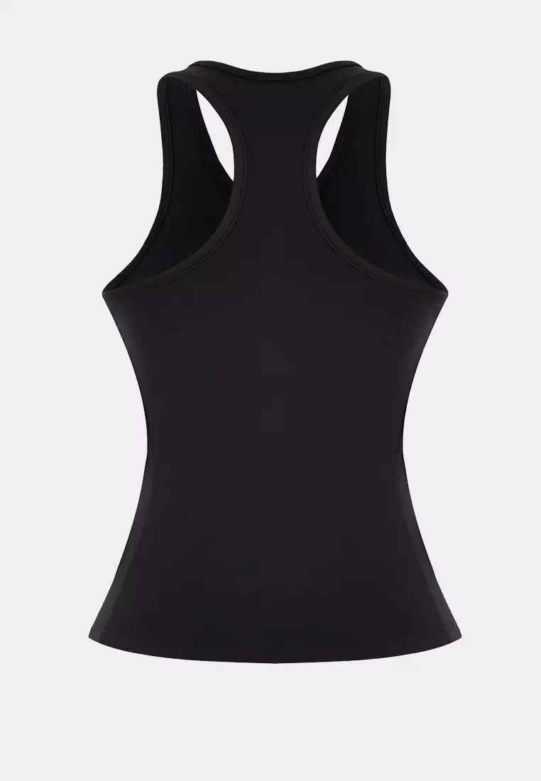 Black Brushed Soft Fabric Halter Neck 2 Layer Padded Knitted Sports Top/Blouse Thmss26Bz4