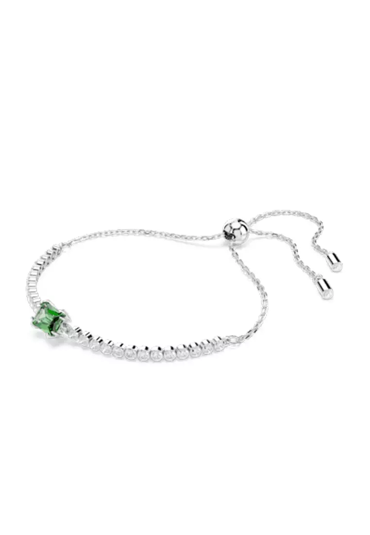 Matrix Tennis Bracelet, Mixed Cuts, Green, Rhodium plated