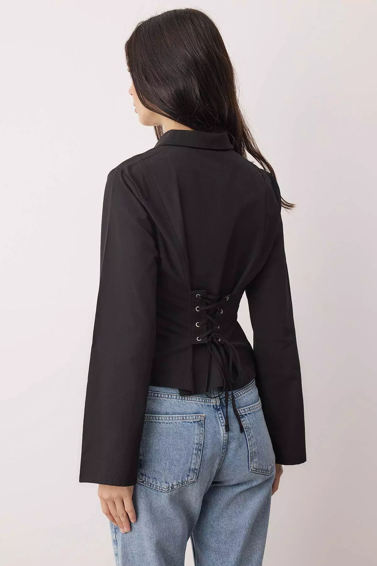 Black Corset Detailed Fitted Waist Shirt Twoaw26Go55