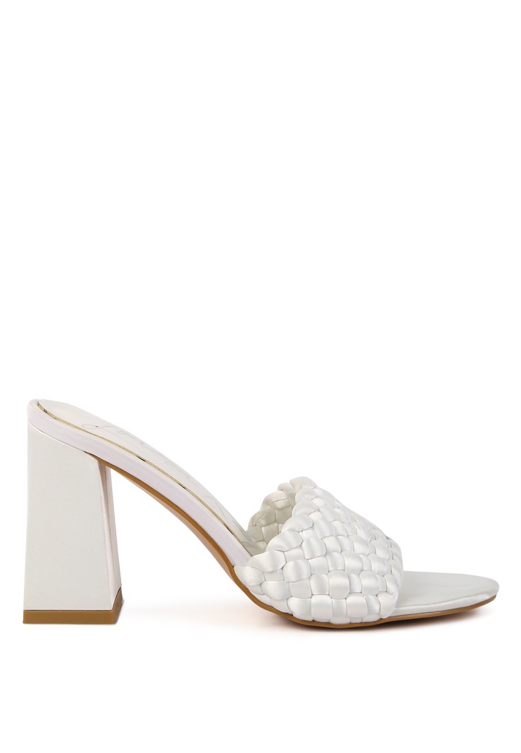 Off White Braided Satin Block Sandals