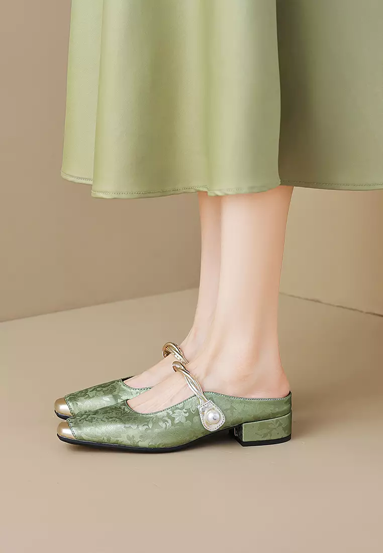 3.5CM Pearl Strap Satin Mules WW958-3