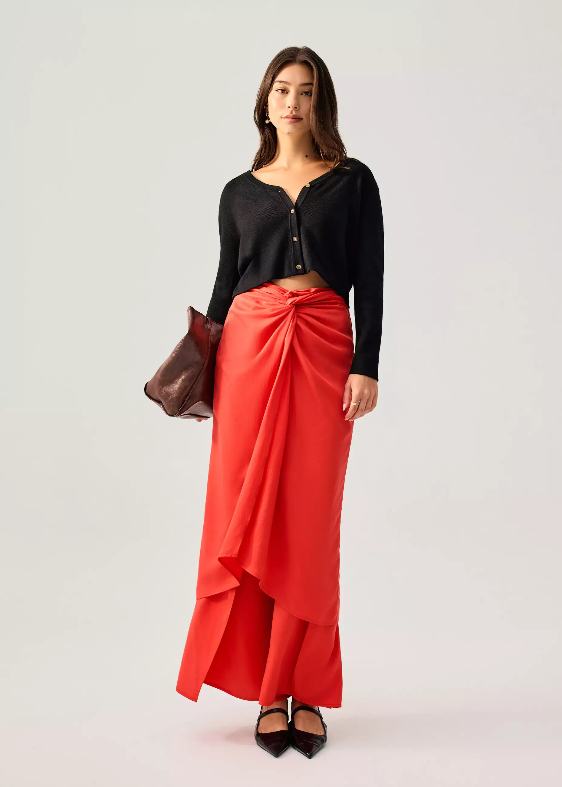 Rok Wanita - Lyocell Front Twist Column Midaxi Skirt