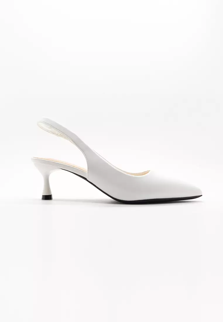 Sagaa White Pointed-Toe Slingback Pumps