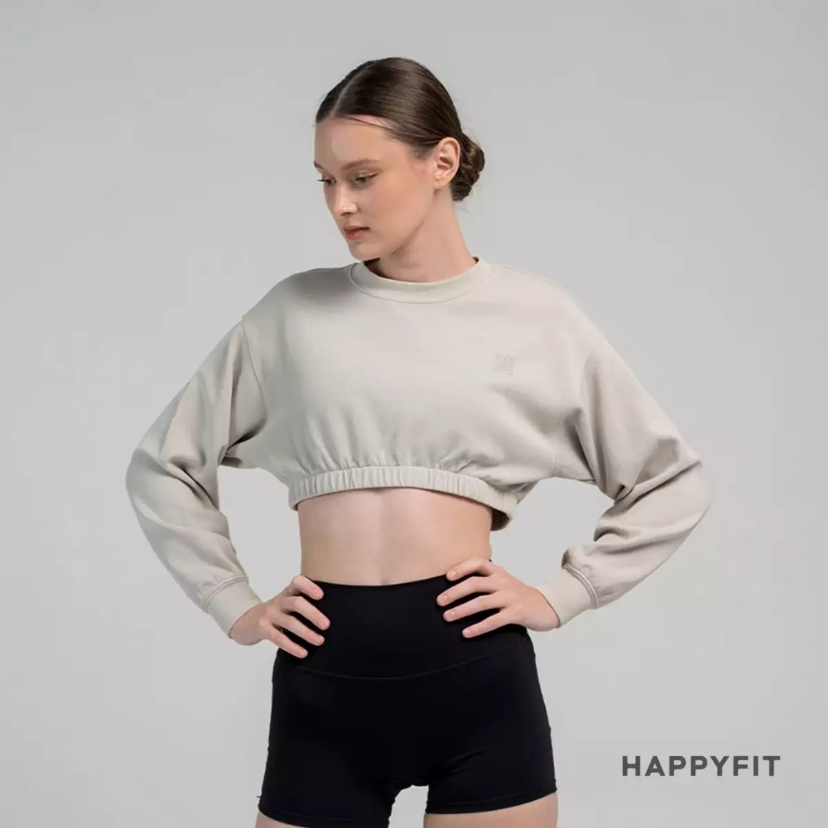 HAPPYFIT Drop Shoulder Comfit Crop Sweatshirt - Silver Grey