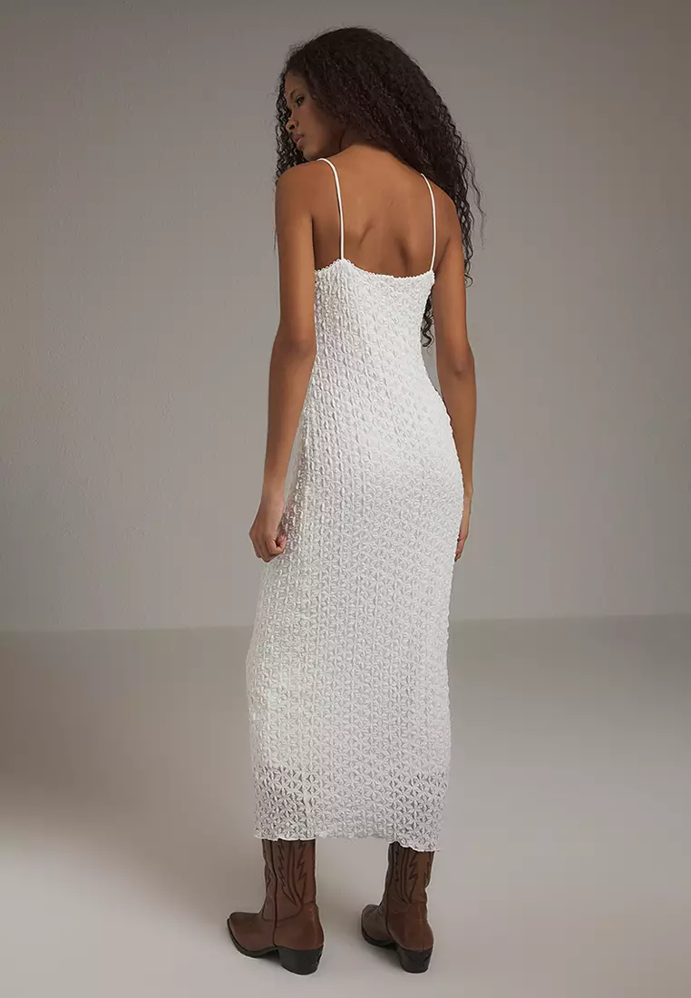White Lace Bodycone/Fits Body Strappy Midi Knit Dress TWOSS25EL00533