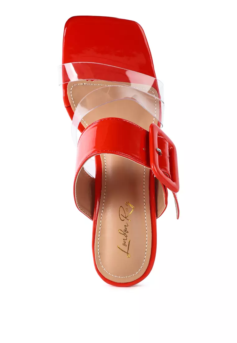 Red Printed Clear Heel Slide Sandals