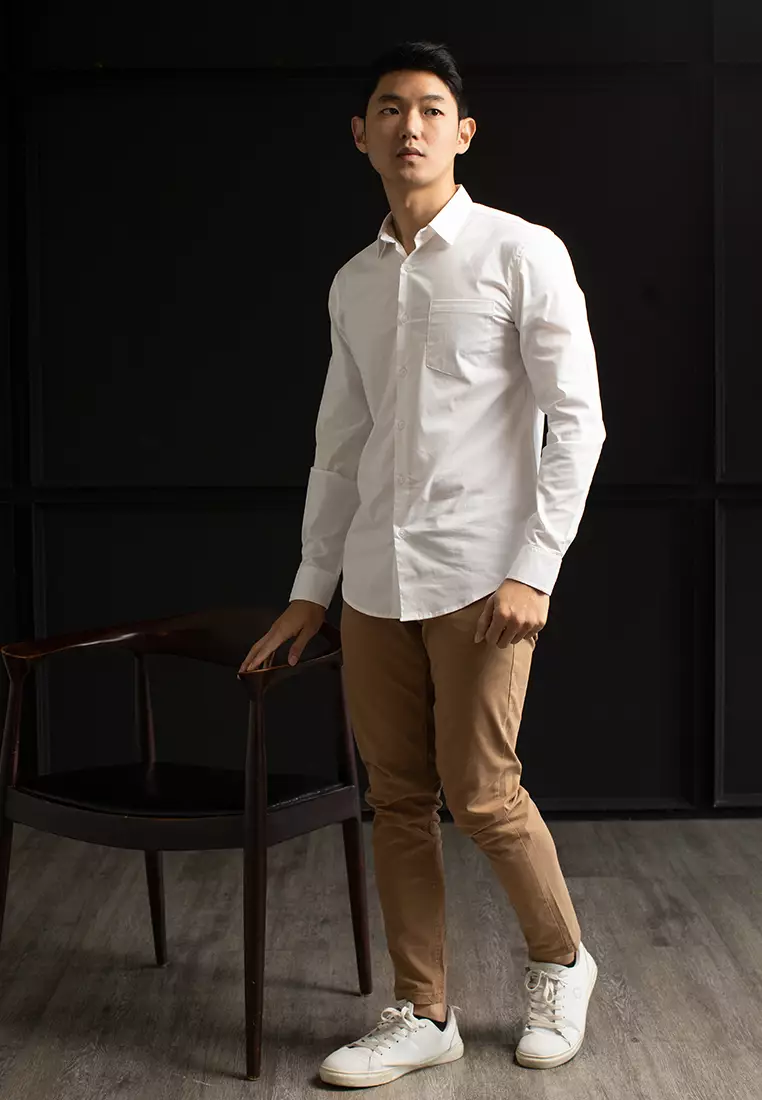 Kemeja tangan panjang Formal Stretch oxcon White