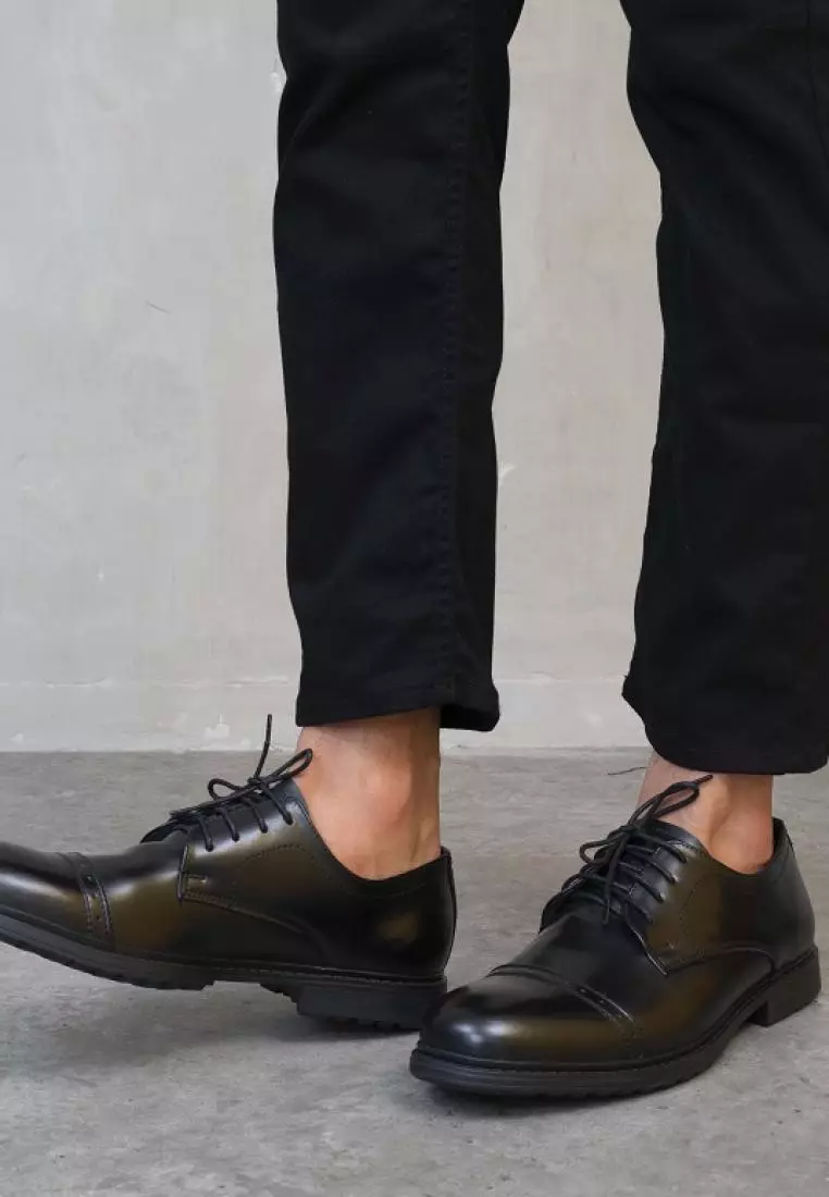 Sepatu kulit pria formal pantofel oxford quarter brogue hitam