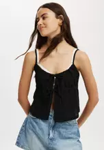 売れ筋商品|||コットンオン カットソー トップス レディース Women's Lola Tie Up Cami Lava flare Cotton On Lola tie up cami top in white | ASOS