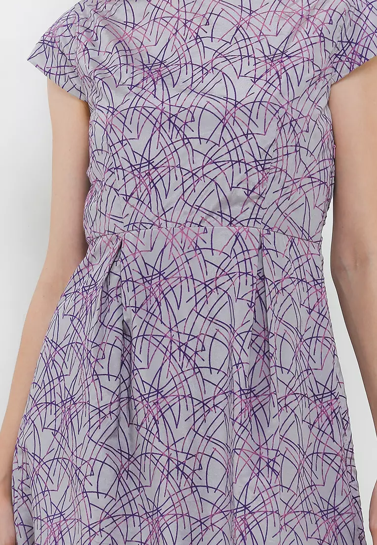 Narnia Dress In Grey Purple Print