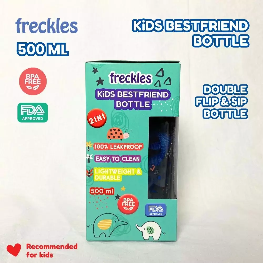 Freckles kid Bestfriend Bottle 500ml - Lady Bug Coral - Botol anak unik dengan 2 sedotan