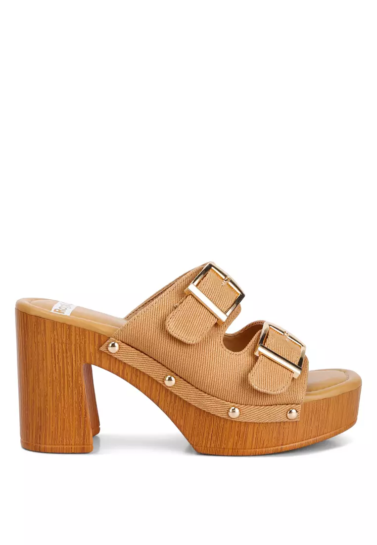 Discount on Rag & CO.  shoes - SKU: Tan Buckle Straps High Block Heel Clogs
