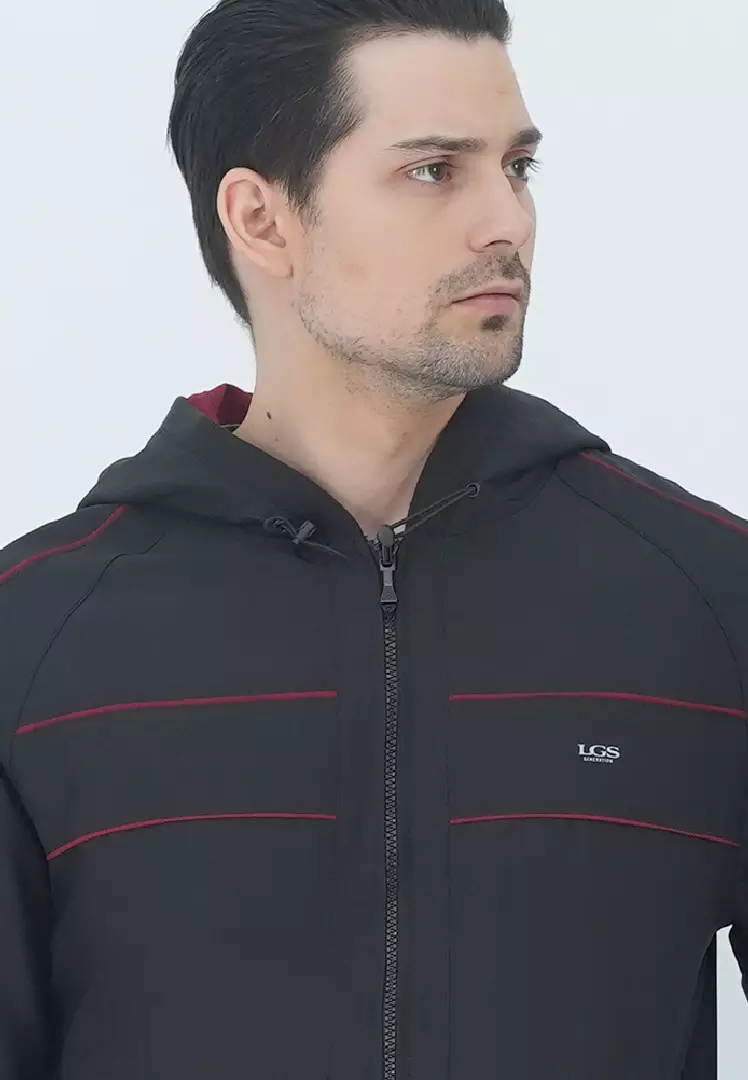 LGS - Jaket Pria - 2 Side - Hitam Merah - Model Hoodie Zipper - JJK.558.210.001.C