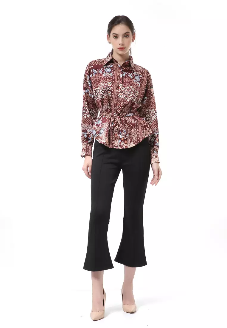 Brielle Kemeja Wanita Lengan Panjang With Tali Pinggang Elegant Design Material Cotton ORIGINAL - Red