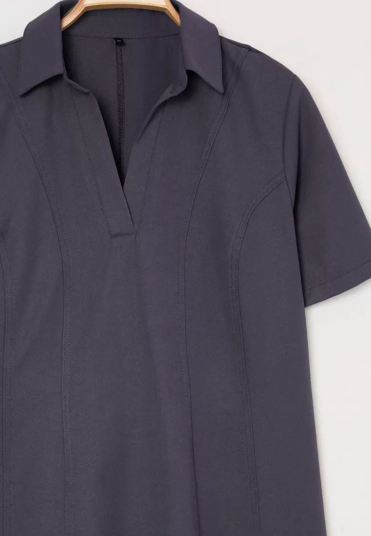 Anthracite Gabardine Woven Mini Plus Size Dress Tbbss25Ah00205