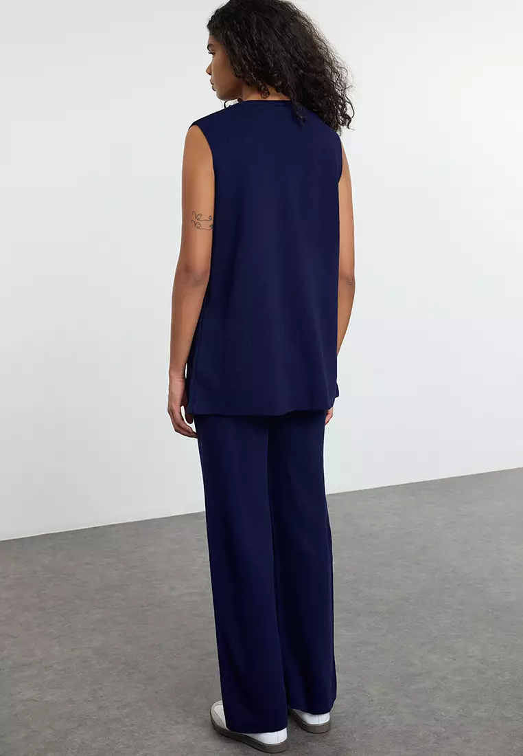 Button Detailed Knit Vest and Pants Set