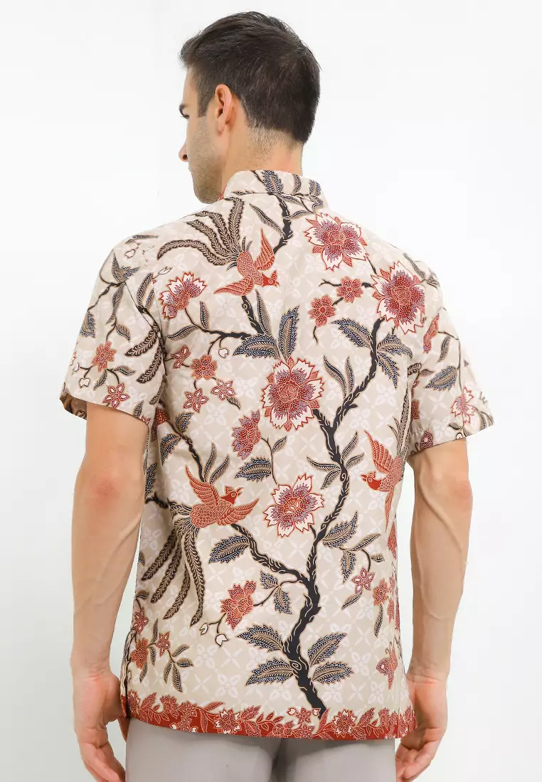 Hem Kemeja Pria Lengan Pendek Batik Furing Cavero Cream