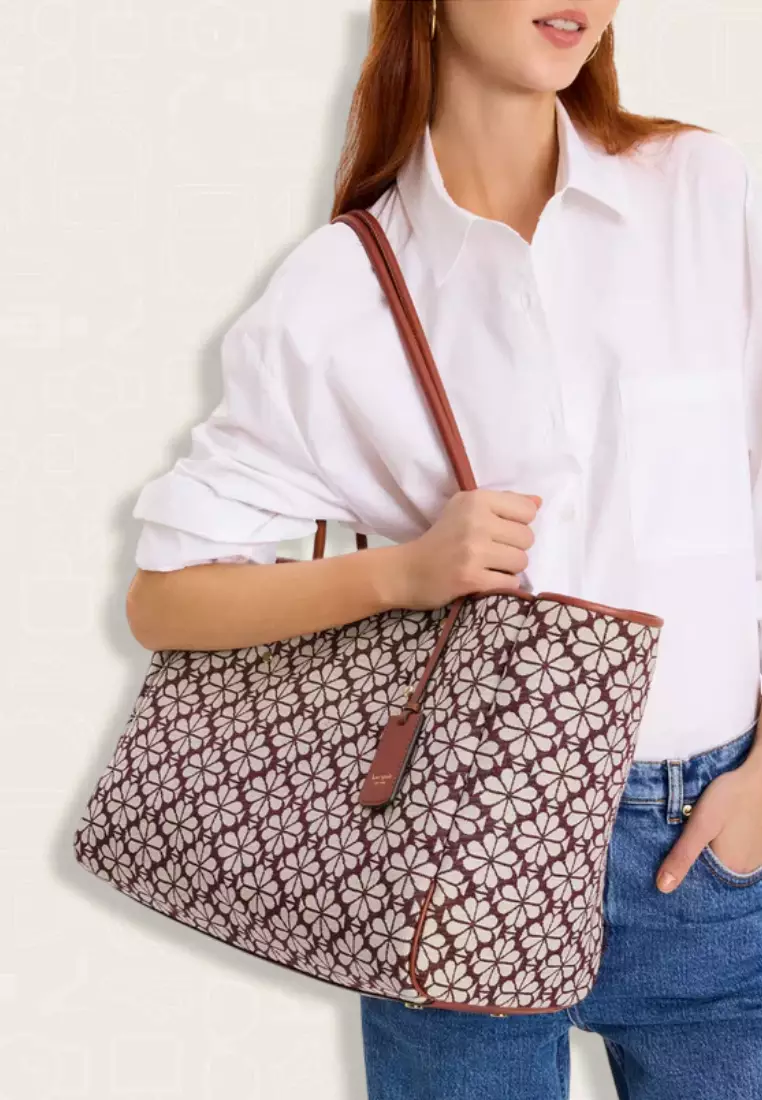 Kate Spade Spade Flower Jacquard Large Everything Tote Burgundy Multi