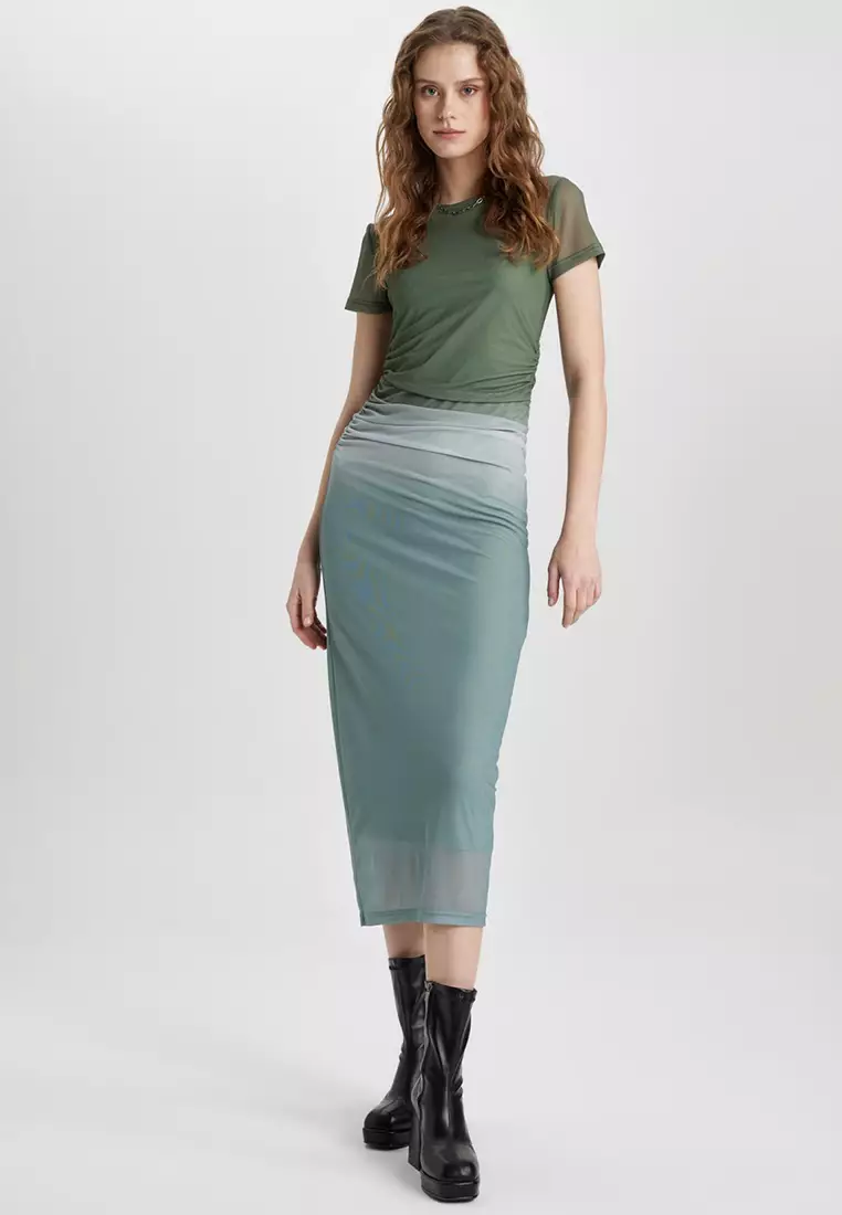 Gathered Tulle Midi Dress