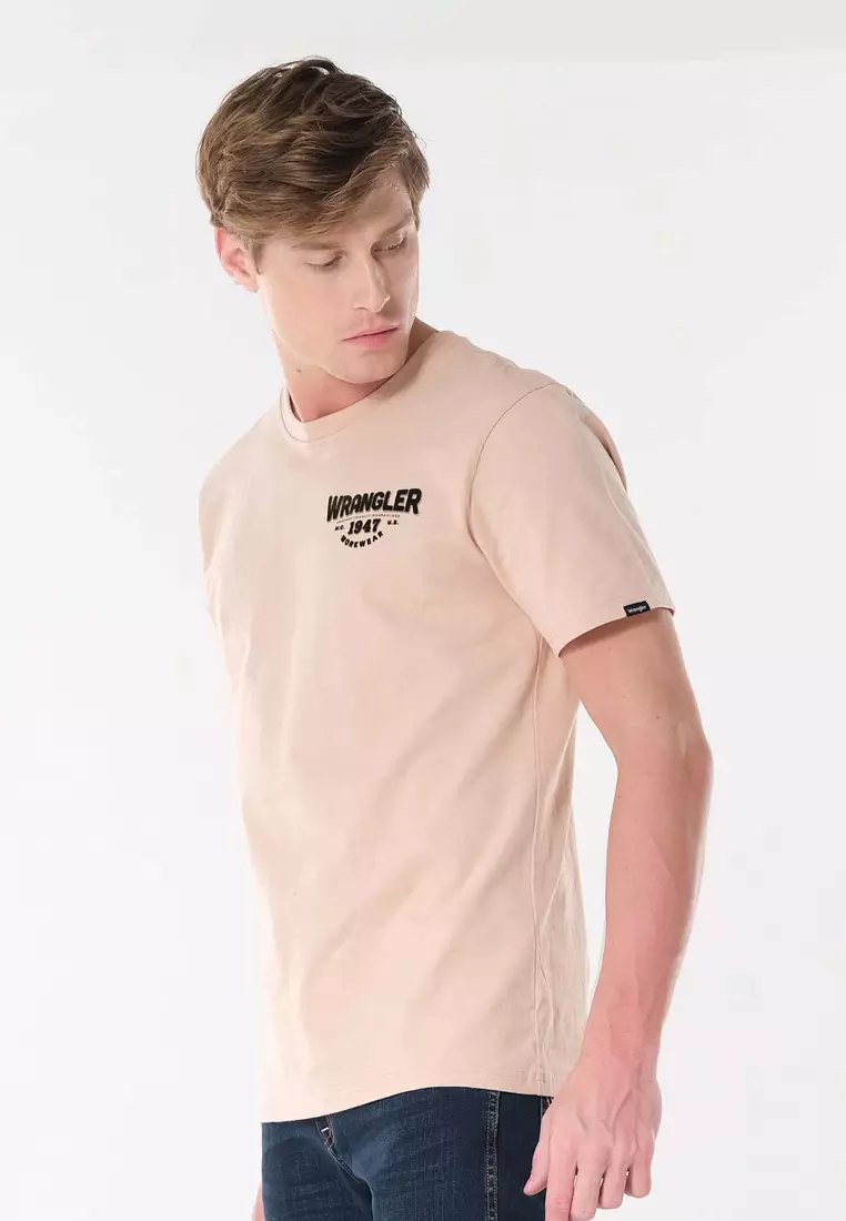 Chest Logo Print T-Shirt for Mens in Warm Beige Color