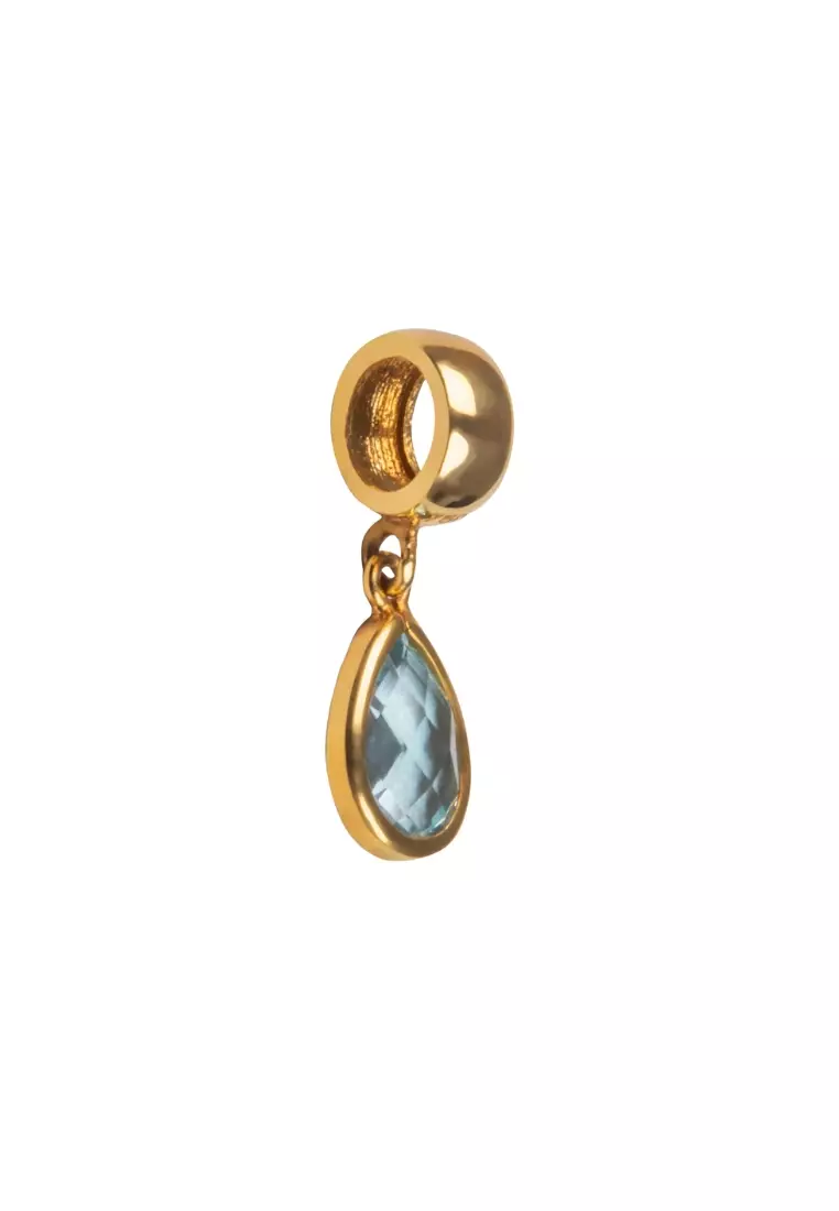 Mini Aquamarine Pear Charm 18k Gold