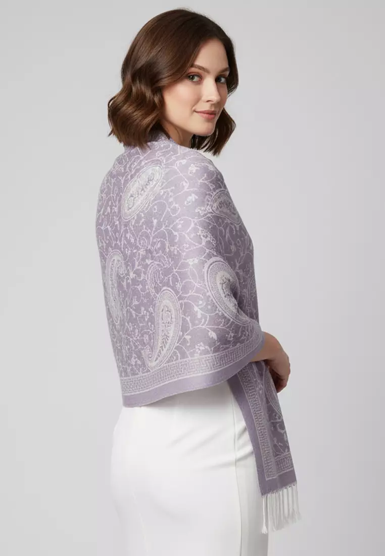 Reversible Viscose Paisley Pattern Pashmina Shawl Syal Wanita Floral Lilac