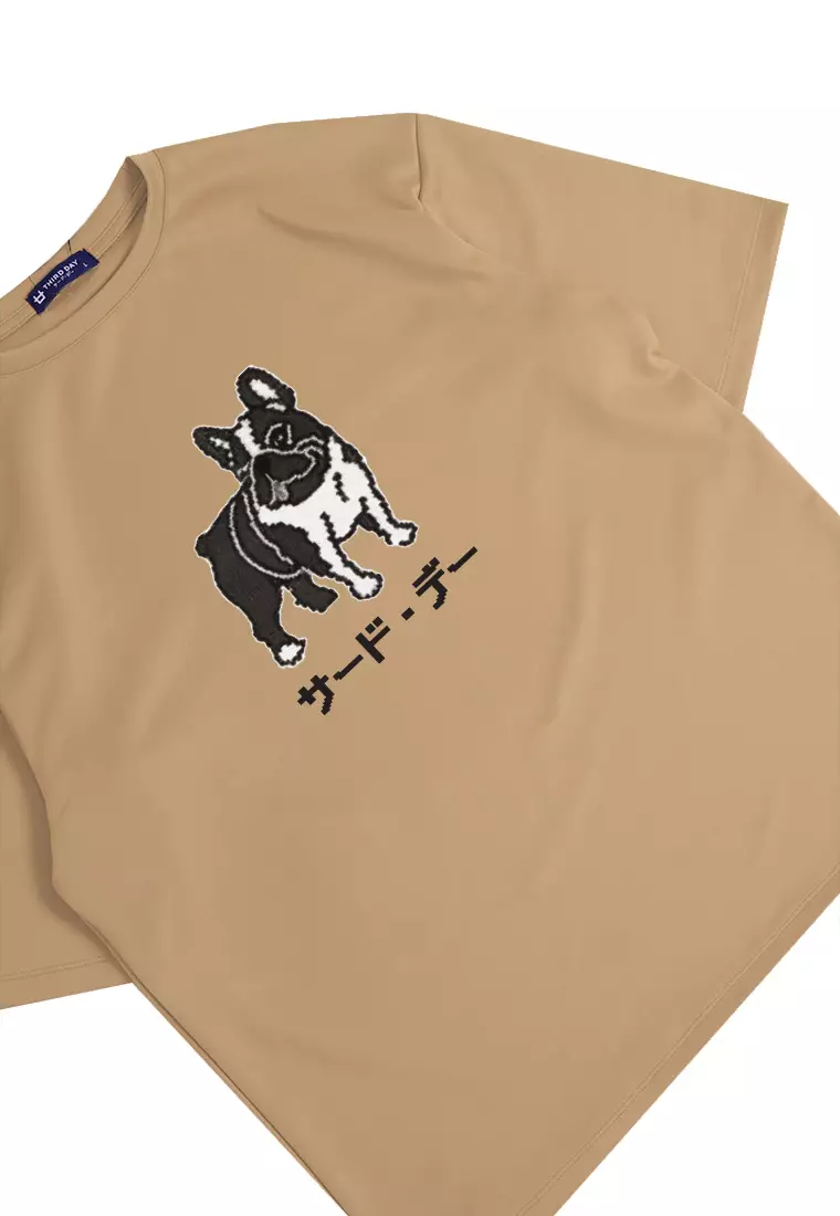MTO59 kaos oversize gambar anjing bulldog french terry knitted pixel knit bahan scuba tebal khaki