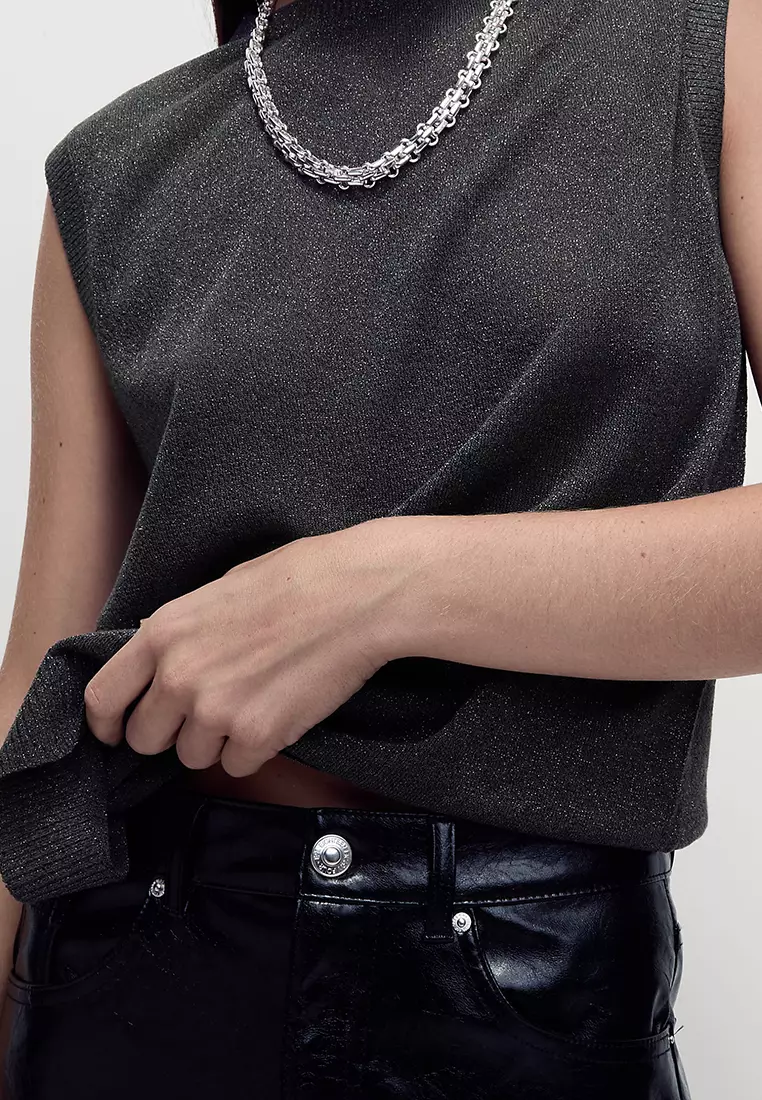 Ribbed Regular Fit Metallic Vest