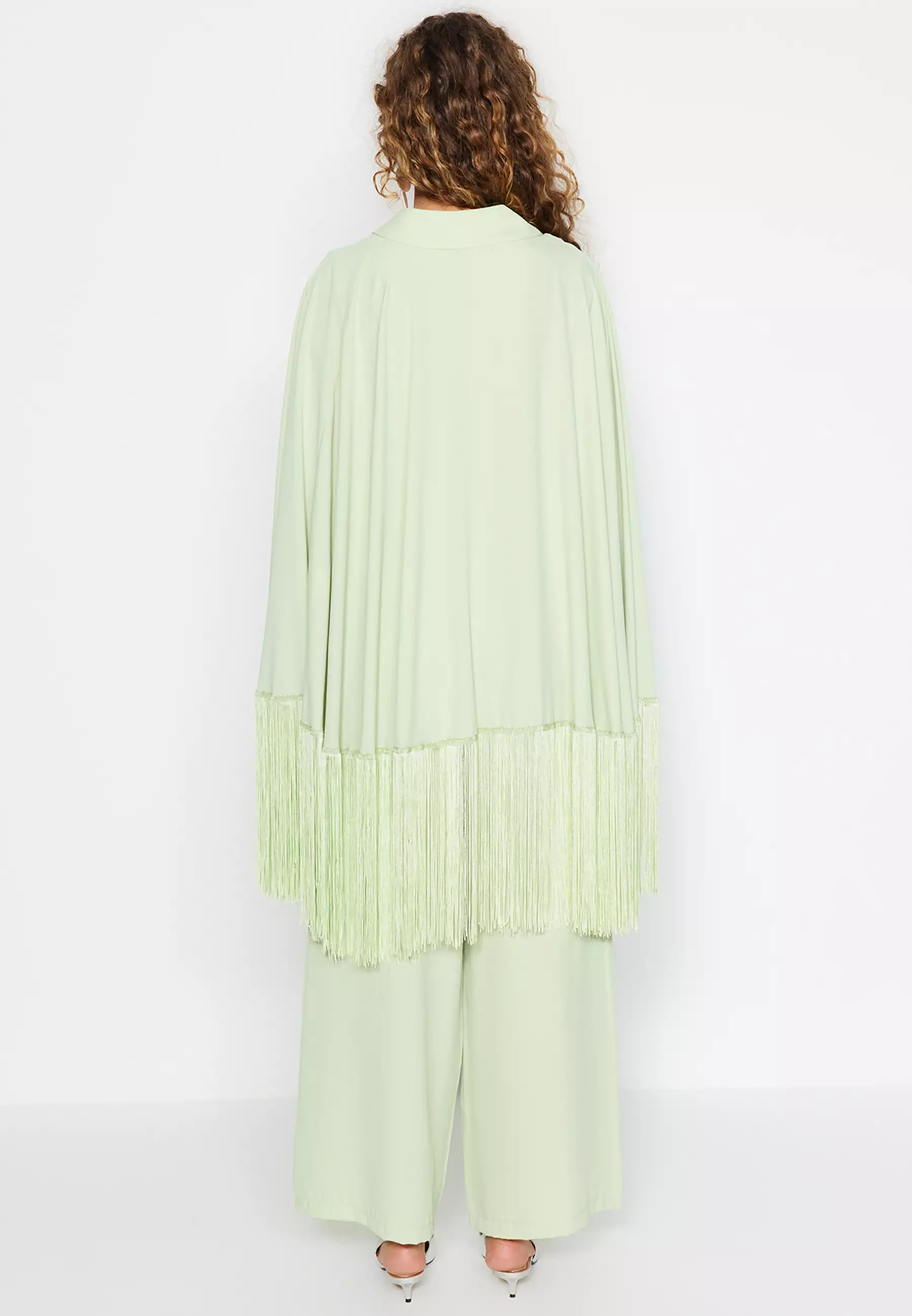 Tasseled Cape-Jumpsuit Evening Wear Suit