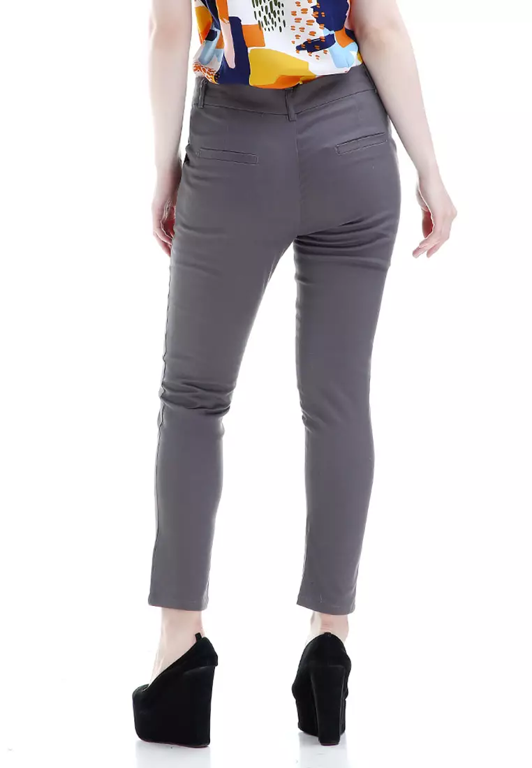 Tinsley Celana Chino Bawahan Wanita Kasual Motif Solid Long Pants Woman - Grey