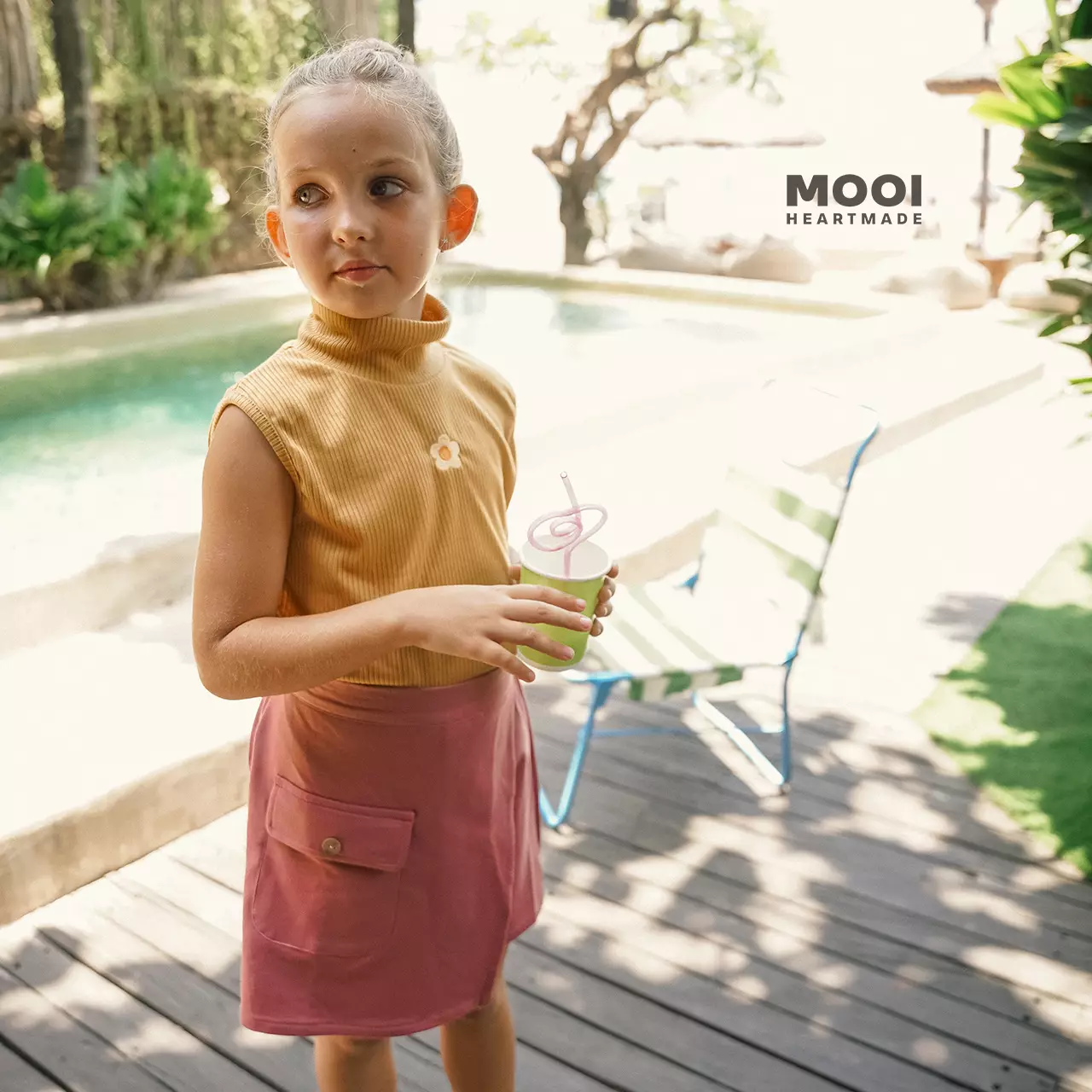 Mooi Atasan Anak Perempuan Yumiko Rib Top - Ryegrass