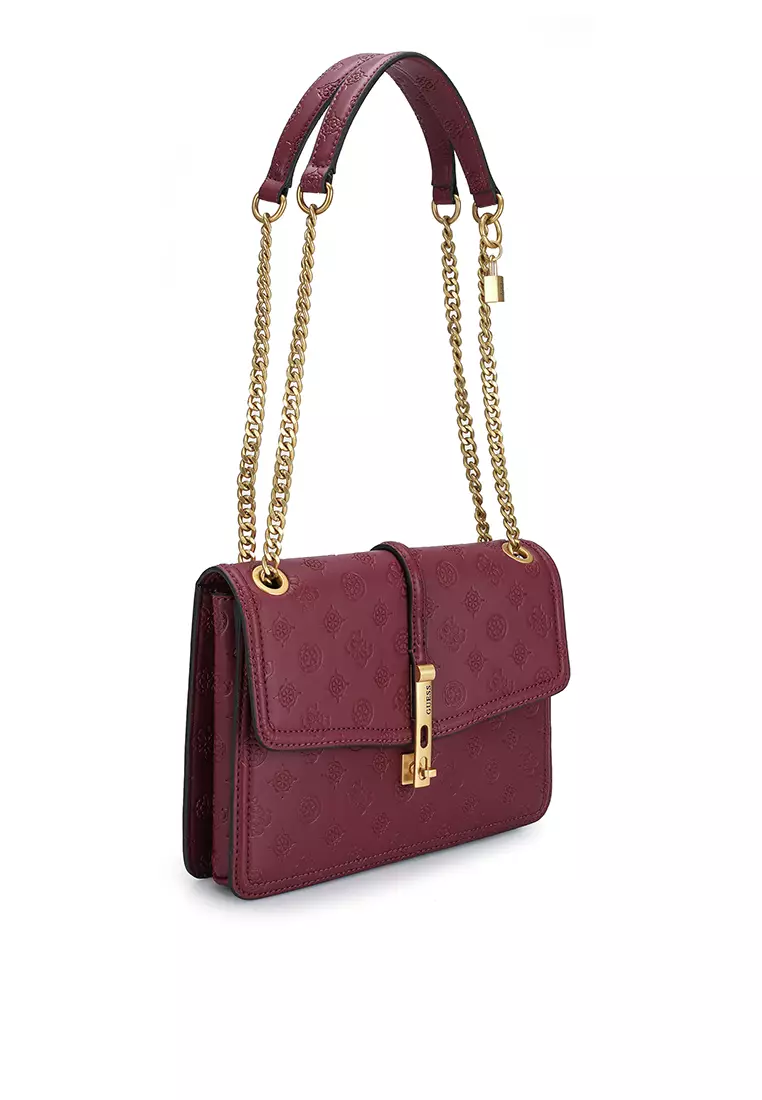 Guess James Logo Small Convertible Crossbody Flap - Plum Logo