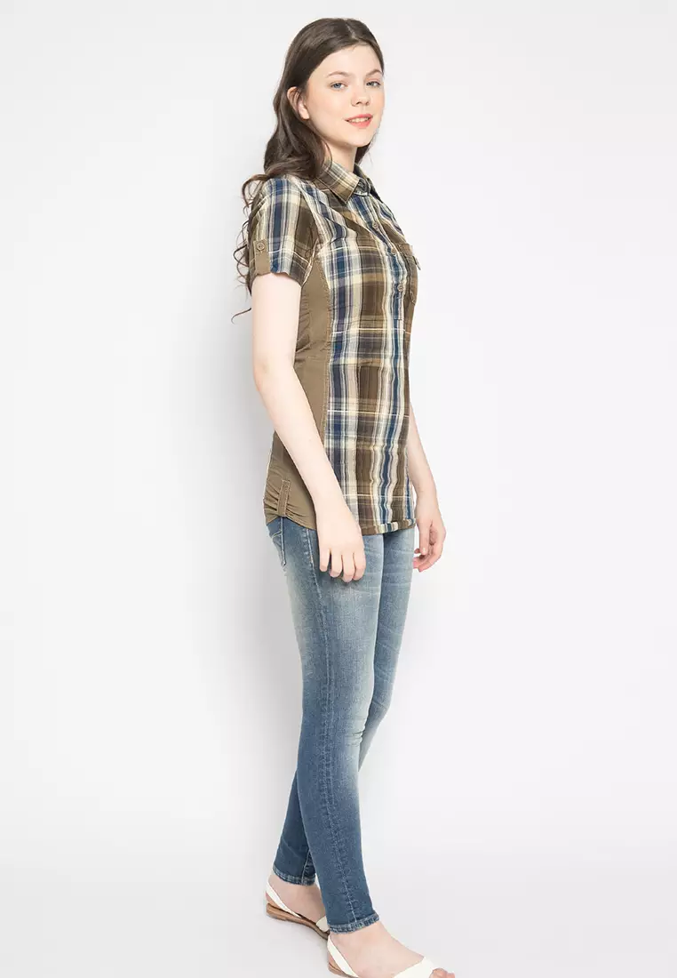 LGS - Kemeja Wanita - Kotak - Coklat/Biru - LLSH.380.SL664.472.7C