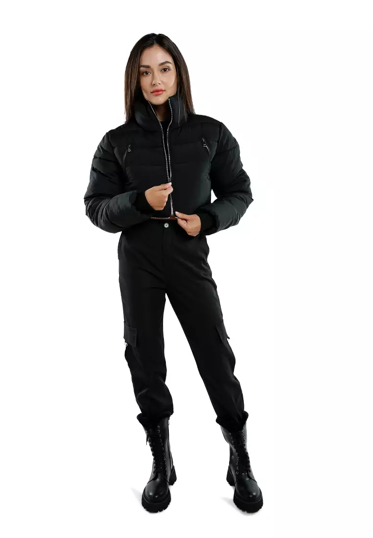 Black Cropped Detachable Turtleneck Puffer Jacket