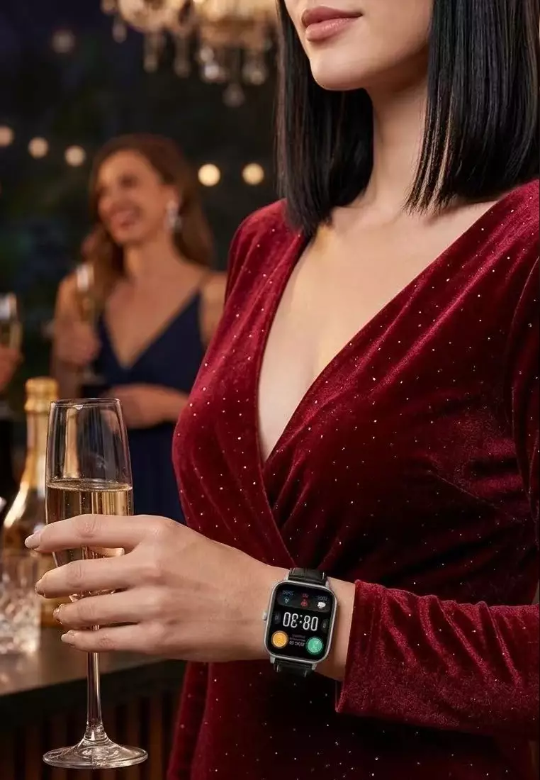 Smart and Elegant - Unisex Rectangular Smart Watch iOS/Android - Leather Strap + 1 Silver Silicone Strap