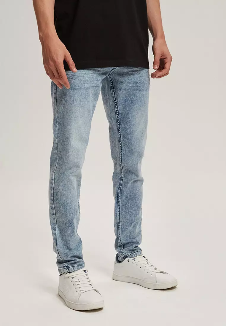 Acid Wash Distressed Extreme Rip Skinny Jeans - Mid Blue Wash