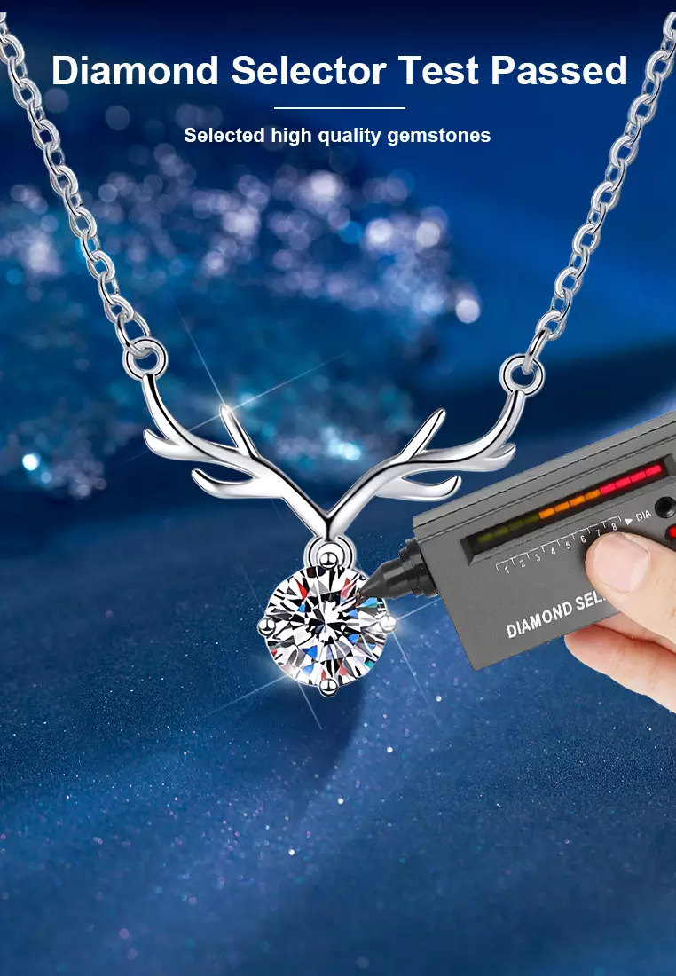 Kalung Wanita Original Berlian 2 Karat Dilapisi Platinum Fashion Cewek Necklaces silver color
