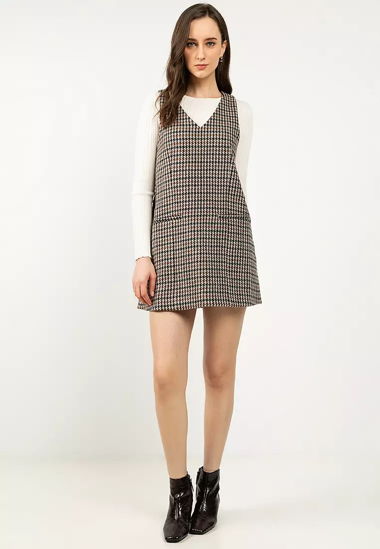 Heritage Check Wool V-Neck Mini Shift Dress - Tommy Mainline