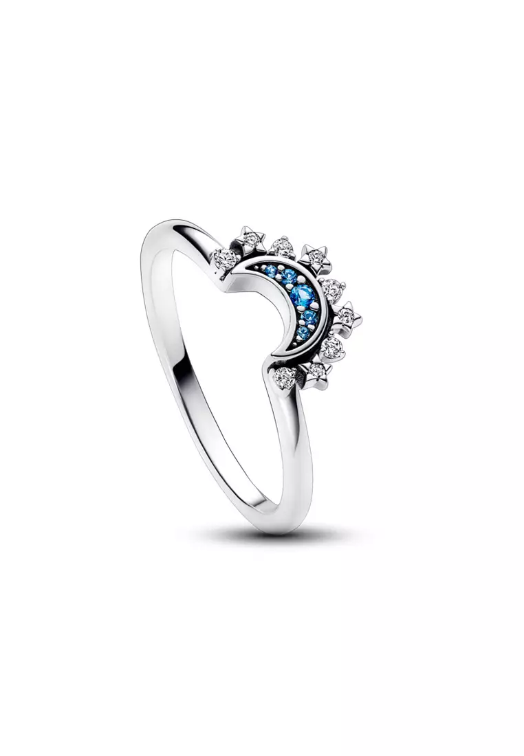 Buy PANDORA Pandora Celestial Blue Sparkling Moon Ring Online | ZALORA ...