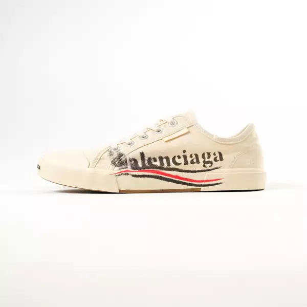 Sepatu BALENCIAGA PARIS GRAFFITI SPRAY BLACK CREAM LOW SNEAKER 100% ORIGINAL