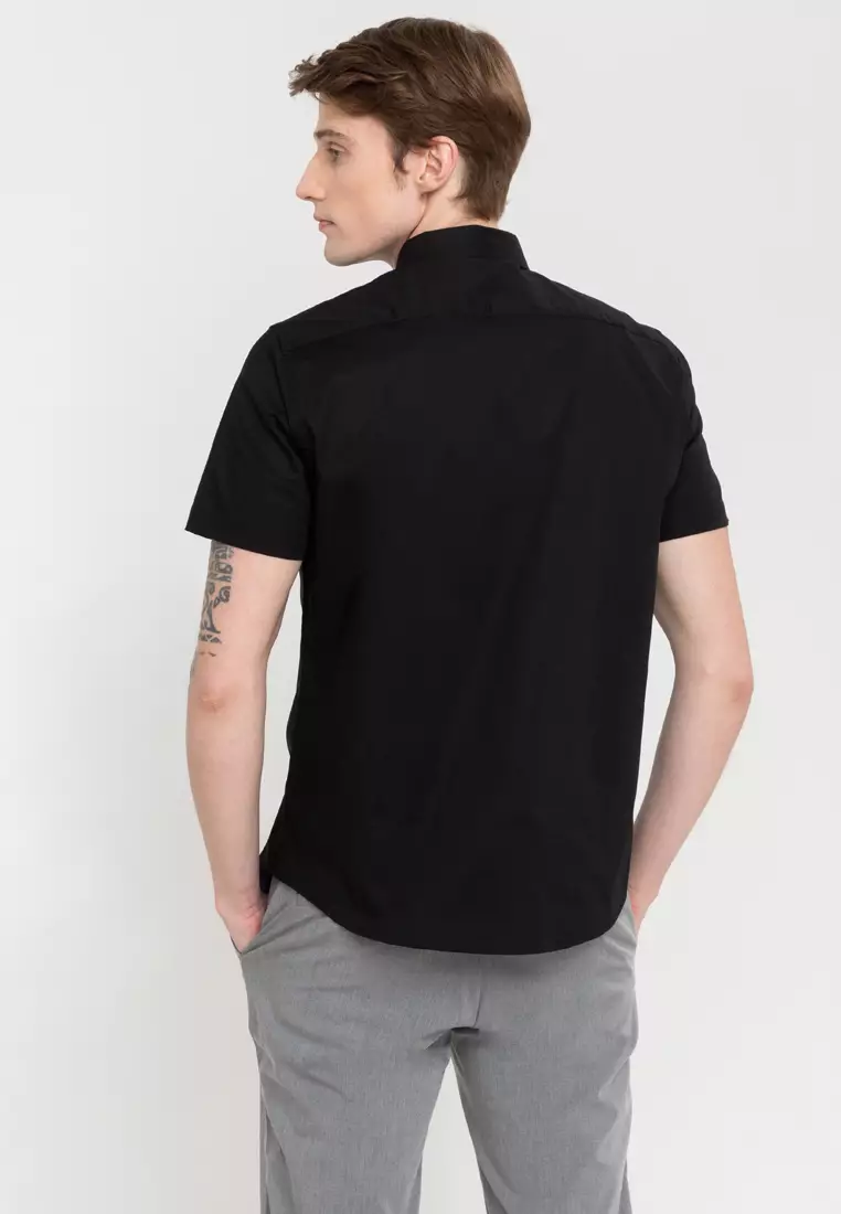 Woven Short Sleeves Casual Poplin Stretch