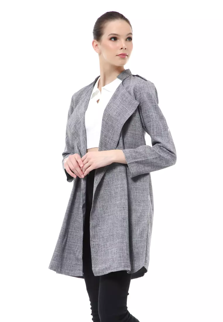 Myra Outerwear Wanita Blazer Lengan Panjang Plain Motive Material Cotton ORIGINAL - Gray