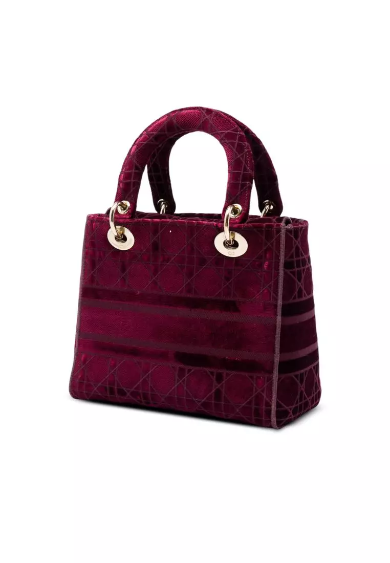 Pre-Loved Dior Medium Embroidered Velvet Cannage Lady D Lite