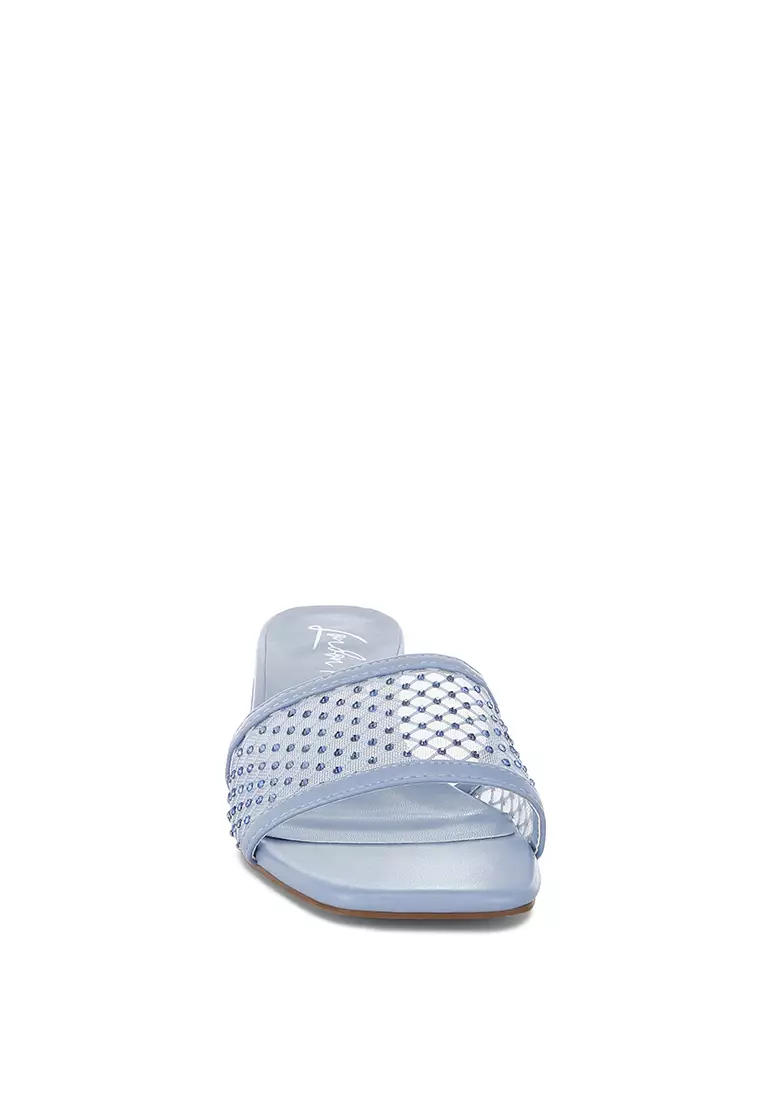 Rhinestone Studded Slip-On Heels In Blue