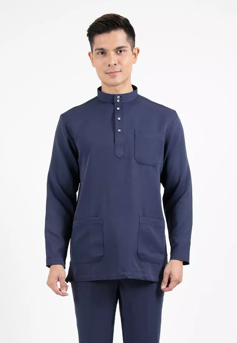Forest x Hatta Dolmat Baju Melayu Cekak Musang Regular Fit  - BM23766-33Navy