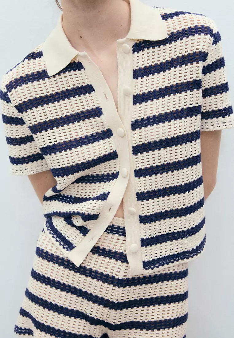 Short Sleeve Striped Cardigan